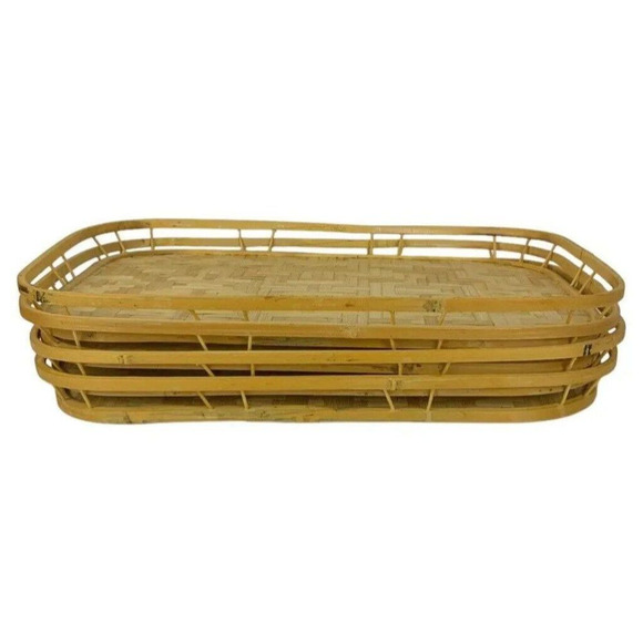 Vintage Woven Rattan Wicker Serving Trays Set Tiki Bar 19x13 Mid Century Boho - Picture 4 of 4